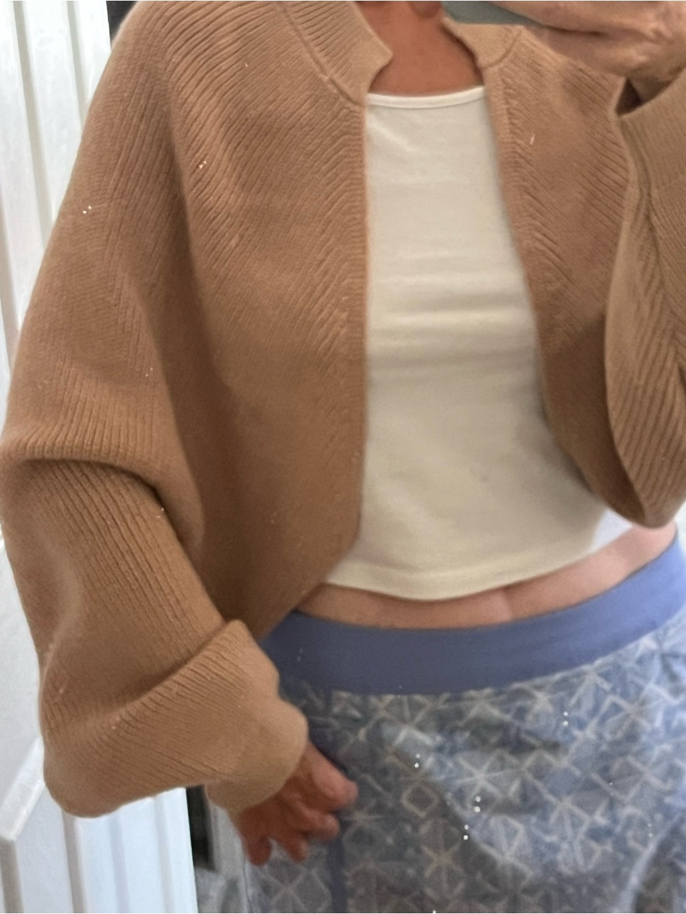 Cropped Camel Knit Cardigan Long sleeved Shrug - Women's Open-Front Sweater
